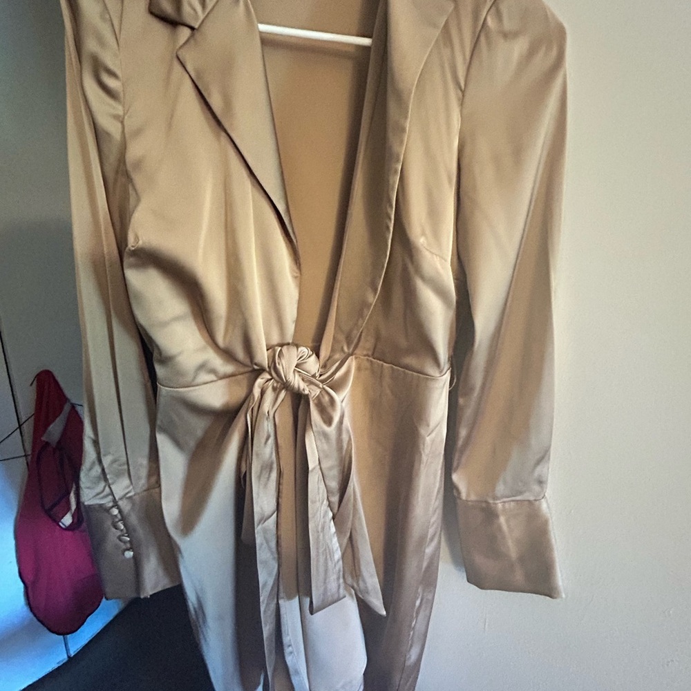 Guess Taupe Satin Wrap Dress